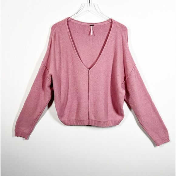 Free People Womens Size Small Oversized Rose Pink Take Me Places V Neck Sweater - Picture 6 of 12